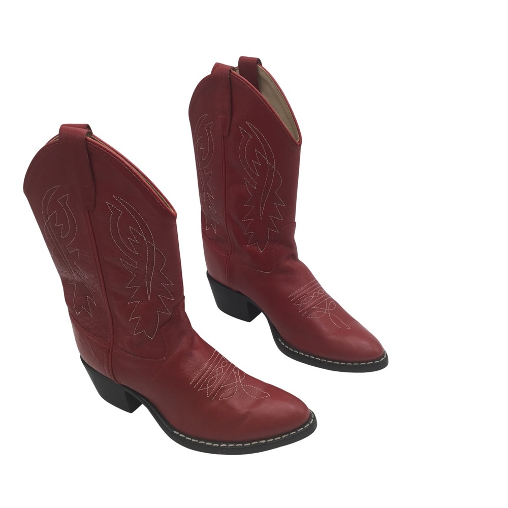 Old West Red Leather Western Cowboy Boots Pointed Toe Embroidered 8116 Size 30